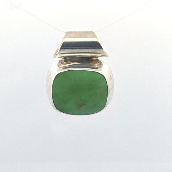 Vintage Estate Mexico Sterling Silver Inlay Cabochon Turquoise Slide Pendant